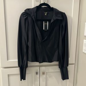 NWT Shiny black shirt, one button open design